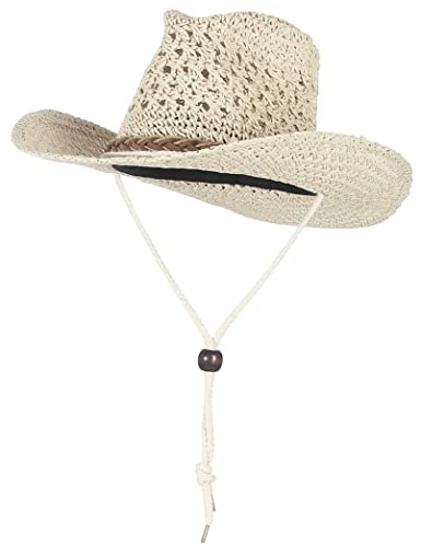EOZY Kinder Stroh Cowboyhut Sommer Sonnenhut Strohhut Fasching Westernhut Beige