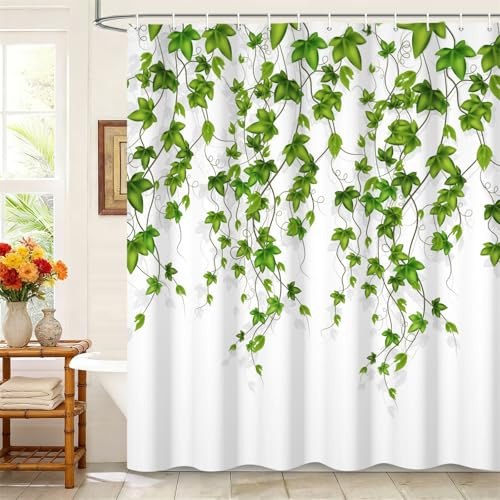 Kzzfqxb Rideaux de Douche 152x183cm avec Crochets, vignes suspendues Feuilles Vertes Plantes grimpantes Lierre, étanche occlu pour Baignoire, Polyester décoration Naturelle pour Salle de Bain