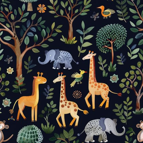JIAOQSS Self Adhesive Wallpaper Dark Blue Animal Tree Stick on Wallpaper Waterproof Sticky Back Plastic Living Room Bedroom Wall Furniture Vinyl Wrap