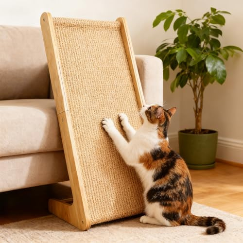 Kratzbrett Katze: 72cm L-förmige Kratzpappe für Katzen, Massivholz Kratzmöbel Sisal Kratzsäule KAtze, Dual-Use Katzenkratzbrett für Wand und Ecke, Sisal Kratzbrett Katze, für Katzen Spielen Entspannen
