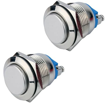 2Stk Klingeltaster,Momentan Taster,Drucktaster,16mm Runder Startknopf,Wasserdicht Druckschalter,Klingelknopf,250V 220V AC 12V 24V 36V DC 3A Schraubklemmen Edelstahl für Auto,Haushaltsgeräte(Hoherkopf)