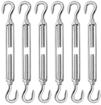 High-PQ Stainless Steel Turnbuckle Tensioner, Heavy Duty Turnbuckles, Hook and Hook Turnbuckle for Cable Tent Installation Sun Shade Gardening Decoration（M12,6PCS）