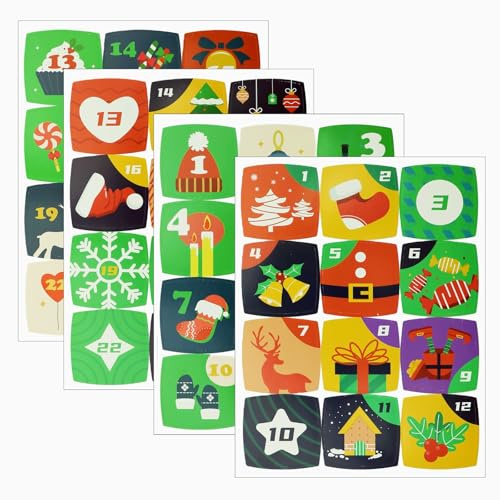 ALLY-MAGIC Adventskalender Zahlen Aufkleber, 16 × 24 Adventskalender Sticker, Advent Calendar Stickers Quadratisch, Weihnachten Aufklebers Zahlens für Countdown Bis Weihnachten Kalender E21-DJSTZ