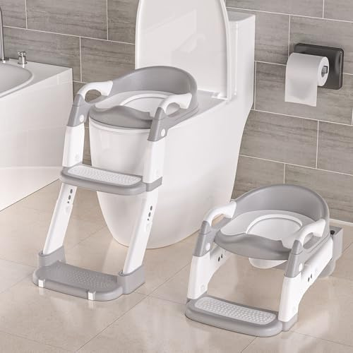 Potty Training Toilet Seat, Upgrade 3 in 1 Toddler Toilet Seat and Steps Stool for Boys Girls, Non-Slip Splash Guard KidsToilet Seat with Ladder, Adjustable Child Toilet Training in Bathroom