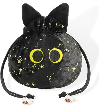 ANZOME DND Dice Bag, Large Velvet Black Cat Dice Pouch for MTG & RPG, Holds 200+ Polyhedral Dice with 7 Rainbow Dividers, Self-Standing Tabletop Familiar Storage for Dungeons & Dragons