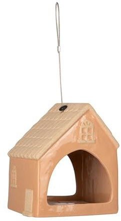 CJ Wildlife Vogelhaus zum Aufhängen – Futterhaus für Vögel – Keramik Orange – Bauernhaus Design – Für viele Samen und Mischungen