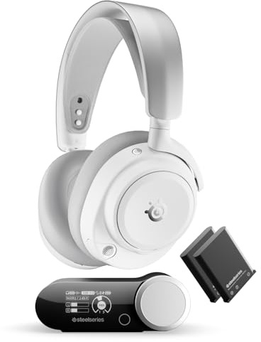 SteelSeries Arctis Nova Pro Omni - Hi-Res Wireless Gaming Headset, 96kHz/24bit, ANC, ClearCast Pro Mic, AI Noise Rejection, Mobile App, Mix 2.4GHz + BT, OmniPlay PC+PlayStation+Xbox - White