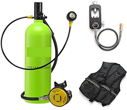 SEVEQIS Bouteille de plongée, 2L Plongée Snorkeling Équipement Plongée Réservoir D'oxygène Plongée Manomètre Résiduel(Groen)