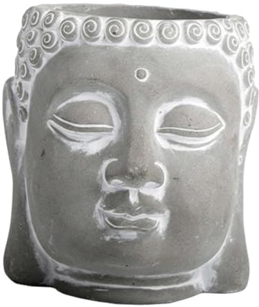 MagiDeal Pot de Fleurs Bouddha Gris décoratif, Pot de Fleurs créatif pour Bureau ou Table, Centre de Table, Tête de Bouddha Moyenne