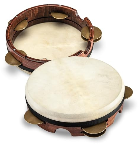 Schlagwerk RTRIQ RIQ Frame Drum Traditional Hand Drum with Jingles – ⌀ 25 cm / 10 inches – Goat Skin, Tambourine-like, Tunable – Beechwood – Arabic Riqq, Oriental Drum Made in Germany