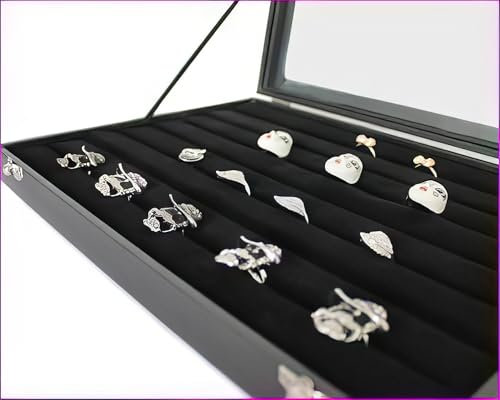 Présentoir pour anneaux de diamètre avec couvercle en verre noir