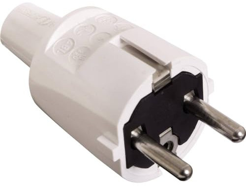 as - Schwabe PVC Stecker - Schutzkontaktstecker mit doppeltem Schutzkontakt - Anschluss Leitungen bis max. 1,5mm² - 230V - 16A - IP20 - Weiß, 62221