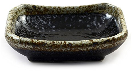 Zen Minded Japanese Ceramic Soy & Wasabi Sauce Sushi Dish in Black Speckle Glazed Stoneware - 9cm