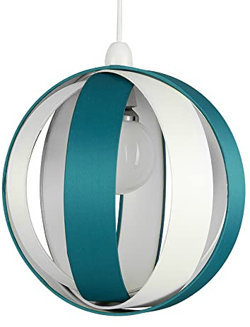 MiniSun | Modern Teal and Cream Fabric Cocoon Light Shade | Pendant Lights, Home Décor & Improvement Essential | Includes 6W LED Bulb | 29cm Shade Width