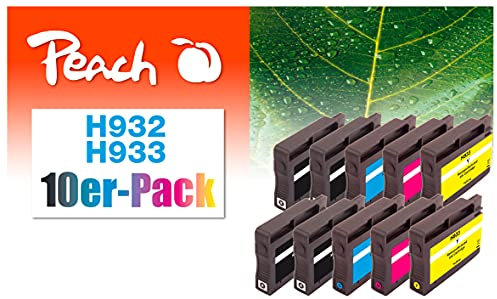 Peach H932/933 10er-Pack Druckerpatronen (4xBK, 2xC, 2xM, 2xY) ersetzt HP No. 932, No. 933, CN057A, CN058A, CN059A, CN060A für z.B. HP OfficeJet 6600, HP OfficeJet 6700 Premium, HP OfficeJet 7600