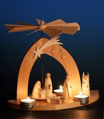 Teelicht - Tisch - Pyramide - Christi Geburt - Feine Handwerkskunst aus dem Erzgebirge