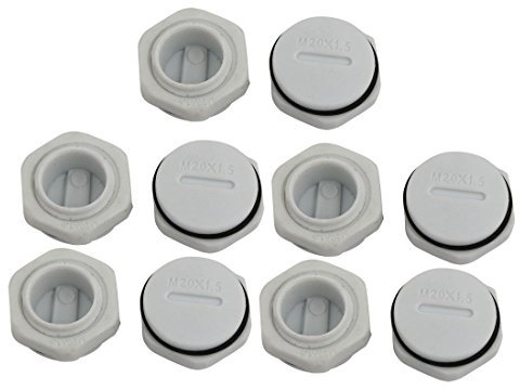 sourcingmap 10pcs GLW-M20G Nylon Threaded Cable Gland Cap Round Screw-in Cover Gray w Washer