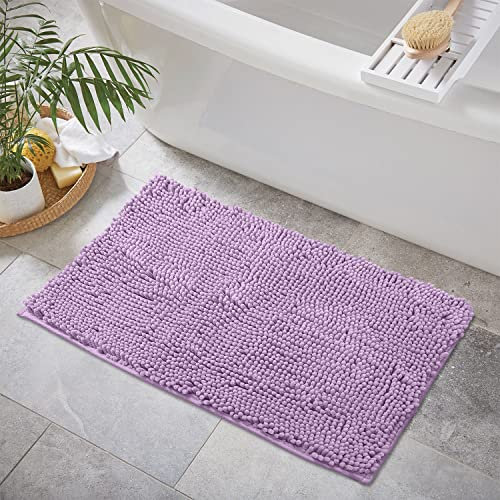 LuxUrux Badematte-Extraweiche Plüschbadewanne Badteppich, 1 '' Chenille Mikrofasermaterial, Super Saugfähiger, Zotteliger Badteppich |Lavendel|20 X 30