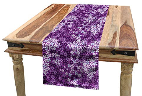 ABAKUHAUS Frühling Tischläufer, Frühling Romantische Wiese, Esszimmer Küche Rechteckiger Dekorativer Tischläufer, 40 x 180 cm, Weiß Lila