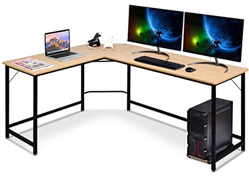 COSTWAY Escritorio de Esquina Gaming, Mesa Gaming de Ordenador en Forma de L, Mesa Escritorio con Soporte, Estación de Trabajo para Hogar Oficina, 168 x 125 x 74 cm (Natural y Negro)