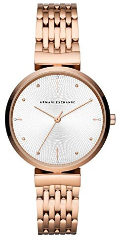 Armani Exchange Uhr für Damen , Dreizeigeruhrwerk, 36mm Rose Gold Edelstahlgehäuse mit Edelstahlarmband, AX5901