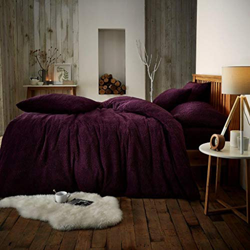 CT New Teddy Sherpa Fleece Luxurious Duvet Cover Sets Quilt Cover Super Soft Warm Cosy Teddy Bear Fleece Bedding (Aubergine, Single Duvet Set)