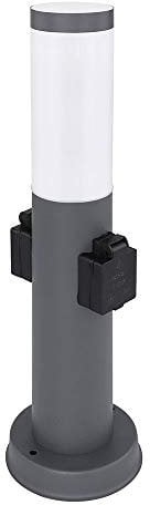 LED Sockelleuchte Außen Edelstahl mit 2 Steckdosen Wegeleuchte Außenstehlampe anthrazit, 11W 1055lm warmweiß, DxH 12,7x45 cm