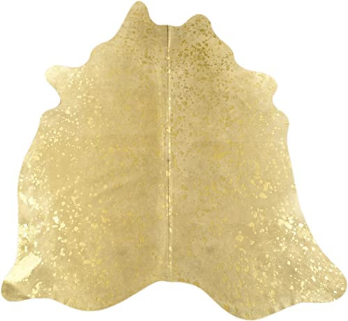 Kuhfell Stierfell Teppich Weiss Gold Devore ca. 200 x 190 cm Kuhfell Metallic Effekt