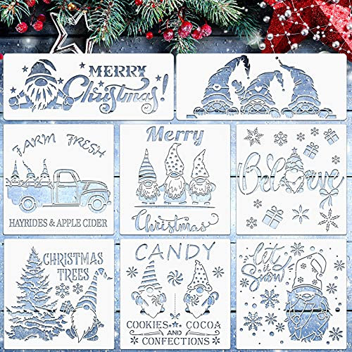 8 Packungen große Weihnachtsschablonen zum Malen auf Holz, 30,5 x 30,5 cm, Weihnachten, wiederverwendbar, Zwerg, Bastelschablonen, Vorlage, Veranda, Schild, Schablone für Holzschild, Fenster,