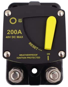 Disjoncteur de Voiture,DC 12V-48V Disjoncteur Étanche avec Réinitialisation Manuelle,Auto Disjoncteur de Fusiblespour Moteur Auto Voiture Marine Bateau Vélo Stéréo Audio(200A)