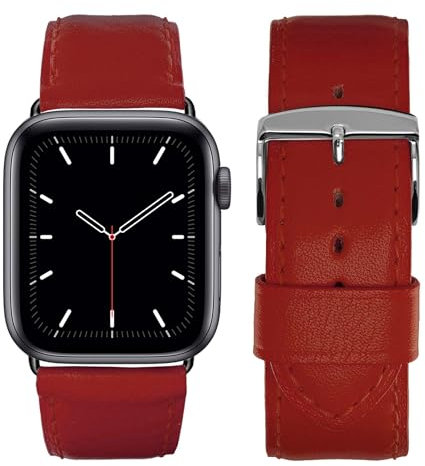 Eternel - Cinturino compatibile con Apple Watch Holi rosso 44/45/46/49 mm adattatori alluminio grigio siderale/mezzanotte - Pelle di vacchetta fatta in Francia - Compatibile con tutti gli Apple Watch