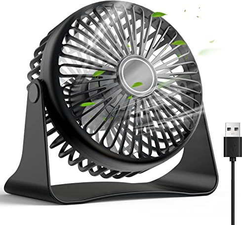 Lafhome USB Ventilador de Escritorio, Ventilador de Mesa Portátil 360° Cabeza Ajustable Mini Ventilador de Escritorio con 3 Velocidades Pequeño Ventilador Personal para Hogar Oficina Negro