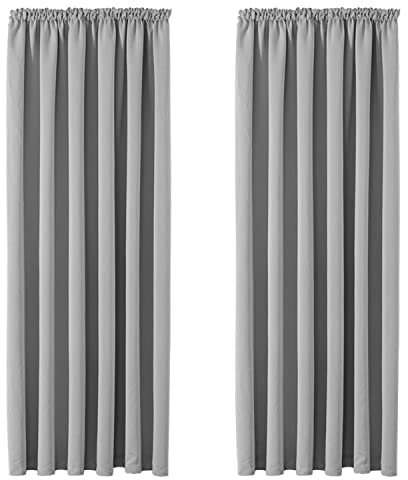 Aspire Homeware Blackout Curtains for Living Room - Pencil Pleat Light Grey Curtains Bedroom with Tiebacks 46 x 54 inch Drop Super Soft Thermal Insulated Short Black Out Kitchen Curtain 2 Panels