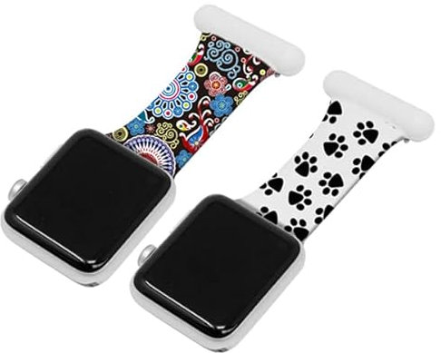 Floral Nurse Watch Brooch Straps, Soft Silicone Pin Fob Compatible with Apple Watch 38mm 40mm 41mm Fobs, Pattern Band Compatible with iWatch Series 8 7 6 5 4 3 2 1 SE (2D)