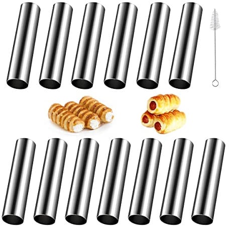 15 Stück Cannoli Backform, Edelstahl Schaumrollenform Klein, Backform Hörnchen, Antihaft Schillerlockenform Edelstahl, Cannoli Röhrchen mit Reinigungsbürst 12cm, für Schillerlocken Cannoli Sahnehorn