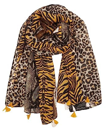 YOUR SMILE Großer Boho-Schal für Damen, leicht, Blumenmuster, Herbst, Winter, modisch, mit Fransen, 11 Animal Print, Large