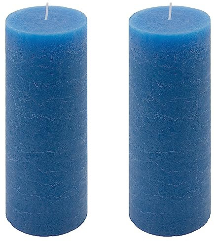 Rustik-Kerze Höhe 20 cm Ø 7,5 cm lange Brenndauer Rund-Kerze Säulenkerzen Kerzen-Deko Tafelkerzen Weihnachts-Kerzen Hochzeits-Deko (blau, 2)