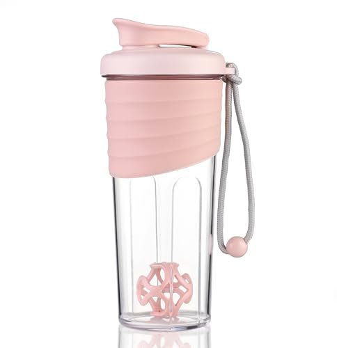 kuoleopa Botella mezcladora con bolas agitadoras, licuadora de botellas con tapa clásica (sin BPA), 600 ml, rosa