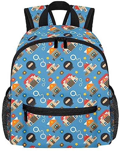 VAPOKF Leichter Schulrucksack, Kleinkind-Rucksack, kleine Reise-Umhängetasche für Jungen, Mädchen, Kinder, Icon Polizei, multi, 25.4x10x30 CM/10x4x12 in