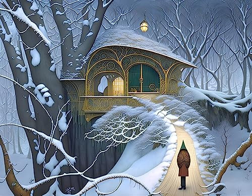 Kunstdruck Leinwand Jahrgang Wandkunst Baumhaus im Schnee für Wanddekoration 60x90cm