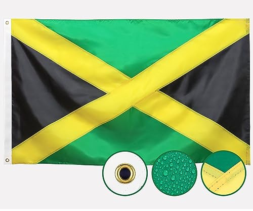 Bandera de Jamaica de doble cara de 3 x 5 pulgadas para exteriores, nailon 210D resistente, rayas cosidas, ojales de latón más fuertes, 4 dobladillos cosidos, perfecta para exteriores
