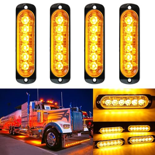 DREAMIZER Auto Warnleuchte, 4PCS 6 LEDs Notfall-Stroboskop Blinklichter, 12V/24V Warnlicht Strobe Beacon Light Mit 18 Blinkmodi Für LKW Traktor Baggerlader Gabelstapler ATV UTV Pickup LKW Fahrzeuge