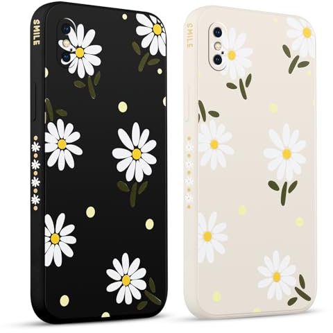 Pnakqil 2 stück Handyhülle für Apple iPhone X 5.8, Hülle Blumen Gänseblümchen Chrysantheme Bemaltes Muster süß Aesthetic Silikon Schutzhülle Tasche Schön Mädchen Kameraschutz Case