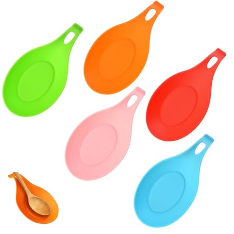 YINGLUOEU 5 Pezzi Porta Cucchiaio Poggia Cucchiaio Silicone Supporto Utensili da Cucina per Cucchiai Spatola Pinze Mestoli Cucina Casa, CN-031808