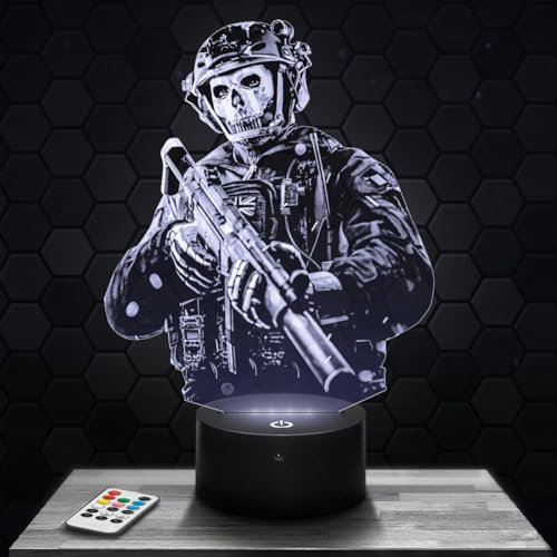 Lampephoto.fr Nachttischlampe COD MW2 Simon Ghost Riley Dekoration Schlafzimmer Jungen Gaming Gamer Videospiele Geschenkidee COD MW2 Geschenkidee Nachtlicht Deko Büro Geschenkidee für Jugendliche TOP
