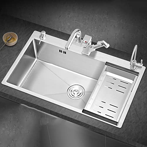 LAMEDOAT Küchenspüle, Barspüle, Unterbauwaschbecken, mit Zubehör, Balkon, Edelstahl-Einzelbeckenspüle, 3 mm Dicke (Farbe: Silber, Größe: 68 x 45 x 22 cm)