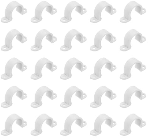 QUARKZMAN 50 Stück PVC Rohrschellen, 20mm (4/5) Kunststoff-Kabelkanalhalterung mit 2 Löchern PVC Rohrhalterung für PVC Rohrkanal und Kabel, Weiß