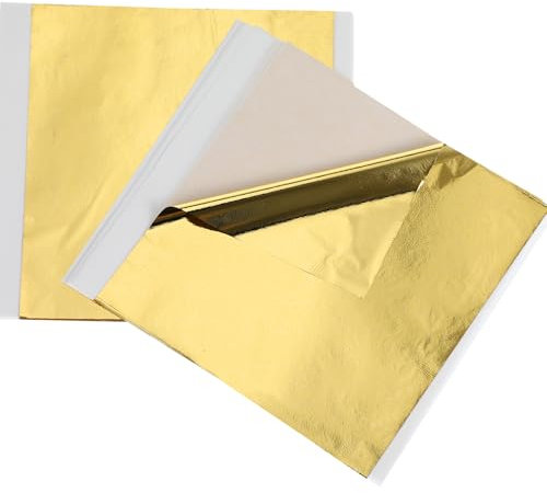 Lusofie 200 Blatt Goldfolie zum Basteln Gold Folie 14x14cm Imitation Blattgold zum basteln Vergoldung Handwerk für Nageldesign Möbel Dekoration DIY Malerei Prägefolie
