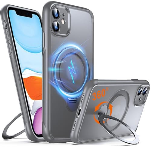 Chicfun 360° O-Ring MagStander iPhone 11 Case with Magnetic Kickstand Ring Holder, Military-Grade Drop Protection, Compatible with MagSafe, Grey Matte