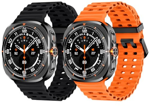 Joehwerr 2 Pack Sport Strap Compatible with Samsung Galaxy Watch Ultra 47mm (2024/2025) Strap, Soft Sport Silicone Breathable Wristband Men Women